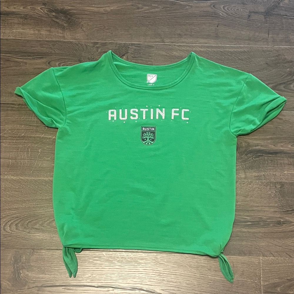 Women’s MLS Austin FC Short Sleeve T-Shirt w/ Ties on the Side, Size Large